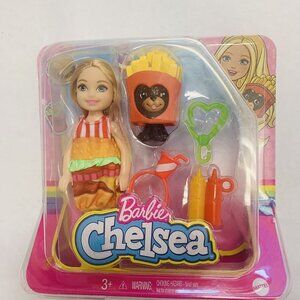 Dress Up Chelsea with Blonde Hair Barbie W/ Pet Hamburger Costume